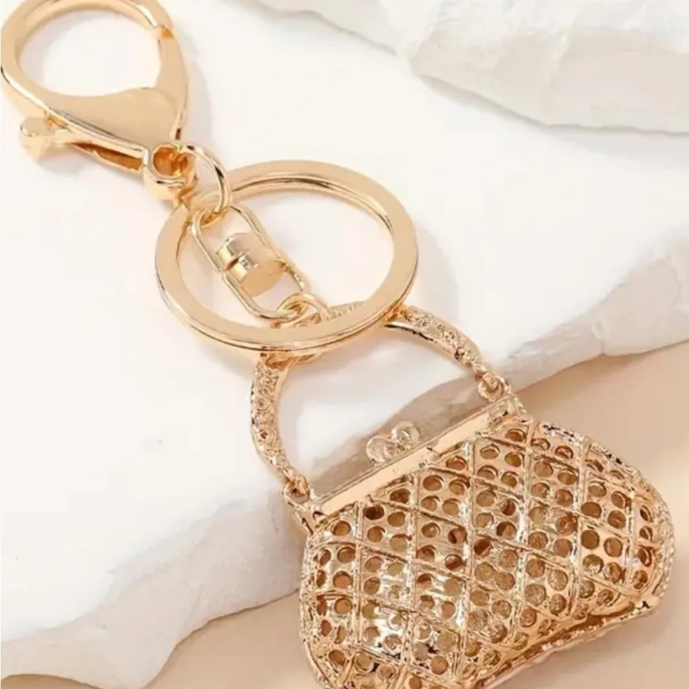Purse Charm Keychain Gold White Handbag Bag Charm Lobster Clasp